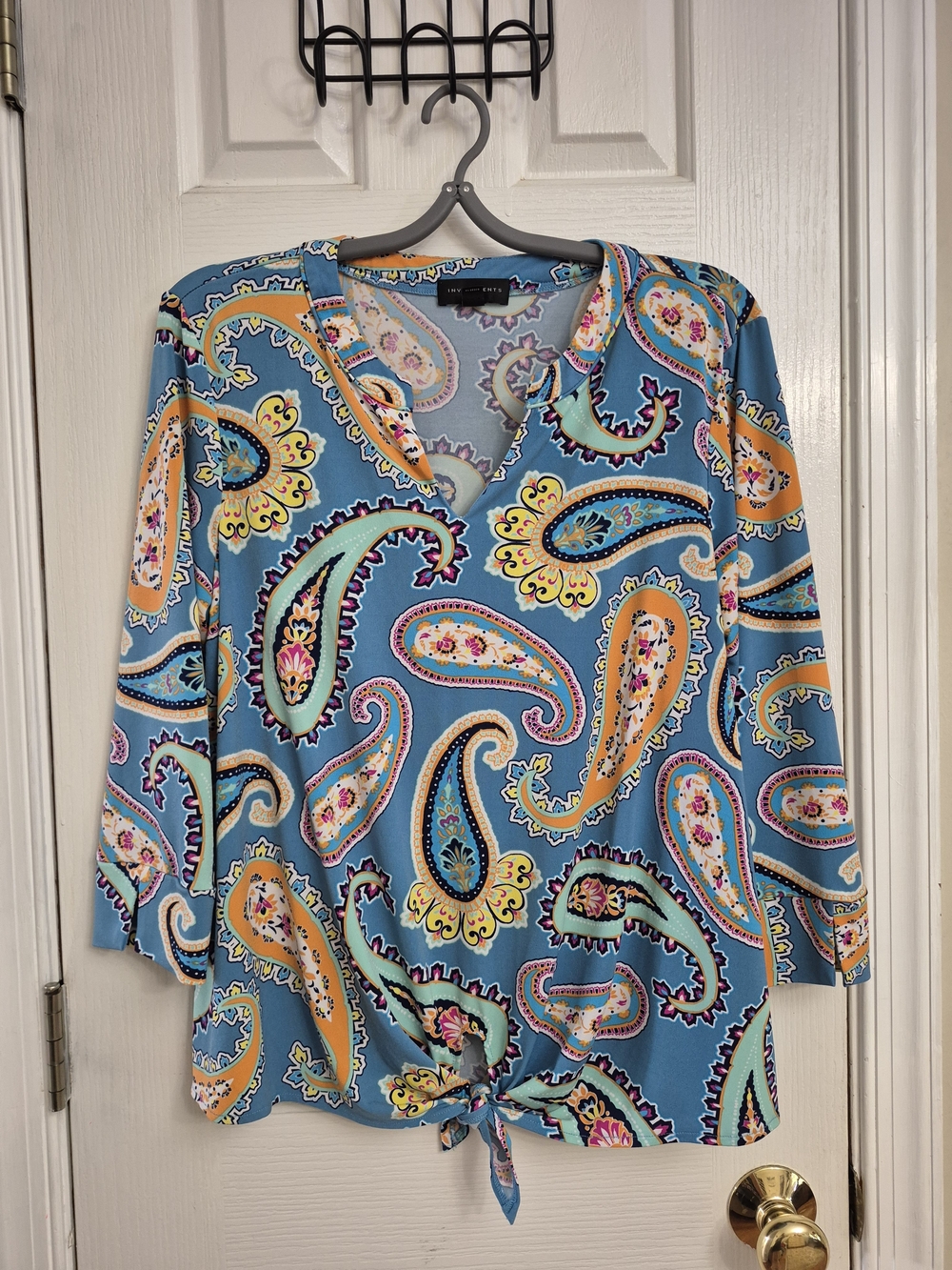 Investments Blue Paisley Tie-Front V-Neck Tunic